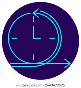 Ícone Iteração. Pictograma vetorial com linhas finas sobre um fundo redondo azul escuro. Ilustração minimalista que representa a repetição do processo, os ciclos de desenvolvimento e a melhoria contínua
