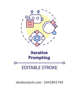 Iterative prompting multi color concept icon. Prompt engineering technique. Elaborate topic. Follow up questions. Round shape line illustration. Abstract idea. Graphic design. Easy to use in article