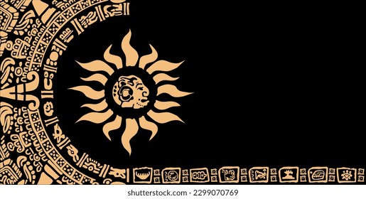 IThe image of the sun, calendar signs and letters of the alphabet of ancient Mayan civilizations.
The Mayan alphabet. Ancient signs of America on a black background.