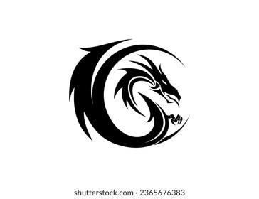 itial s dragon logo design vector blak and white background