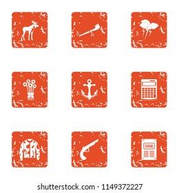 Itinerancy icons set. Grunge set of 9 itinerancy vector icons for web isolated on white background