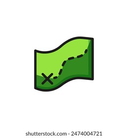 Itinerary Line-Symbol. Karte, Titel, Kreuz, Route, Schatz. Navigationskonzept. Kann für Themen wie Tourismus, Reisen, Straße, Wandern verwendet werden