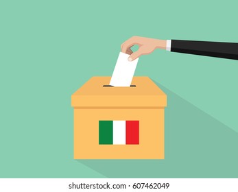 itlay election vote concept illustration with people voter hand gives votes insert to boxes election with long shadow flat style
