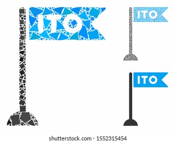 ITO flag marker composition of rugged elements in various sizes and color tints, based on ITO flag marker icon. Vector tuberous elements are united into collage.