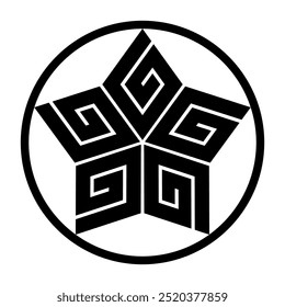 Itowa Itsutsu Inazuma (Fünf Blitze im Ring). Eine Vektorsymbol-Illustration eines japanischen Familienwappens, abgeleitet vom Donner-Motiv.