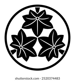 Itowa Mitsu Momiji (Thin Ring with Three Maple Leaves). A vector icon illustration of a Japanese family crest featuring a maple leaf motif.