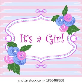 "It's a Girl" card template with hand drawn roses