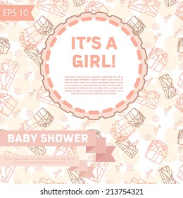 "It's a girl!"  hand drawn card for baby shower, vector illustration