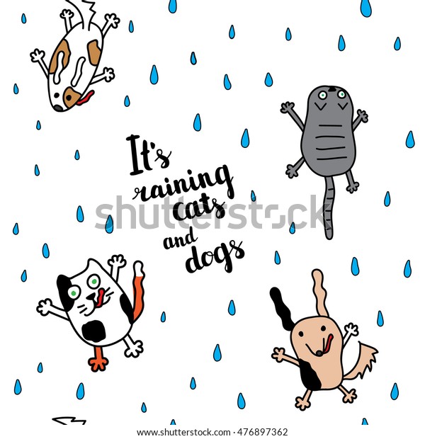 Raining Cats Dogs Seamless Pattern Falling Stock Vector (Royalty Free ...