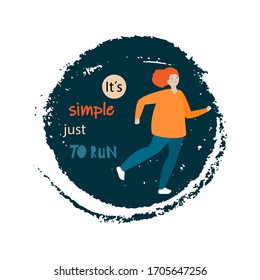 It`s simple just to run and running girl on the grunge background. Bright flat vector illustration. Design element for sport banner, poster, card.

