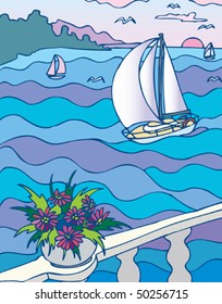 It`s summer. There are some yachts on the sea.