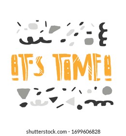 It`s time! scandinavian style lettering with geometric decoration.Hand drawn colored trendy vector illustration. Cartoon style. 