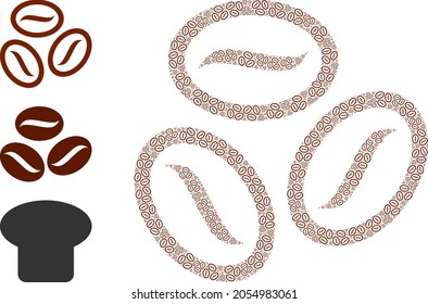 Itself fractal collage coffee beans. Vector coffee beans fractal is made from random itself coffee beans items. Flat illustration.
