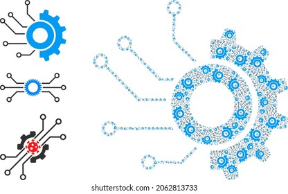 Itself fractal collage gear electronic factory. Vector gear electronic factory collage is done from randomized itself gear electronic factory icons. Abstract design.