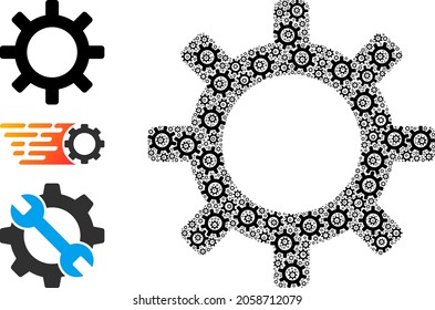 Itself fractal collage gearwheel. Vector gearwheel fractal is composed with scattered itself gearwheel pictograms. Flat illustration.
