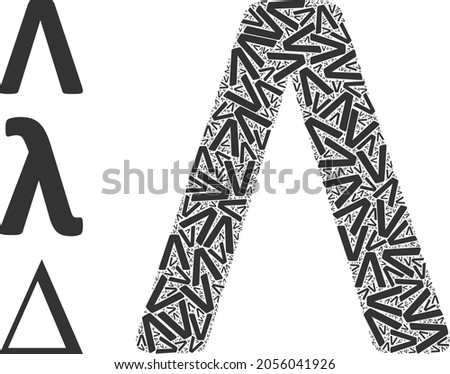Itself fractal collage Lambda Greek letter. Vector Lambda Greek letter fractal is created with scattered itself Lambda Greek letter pictograms. Abstract illustration.