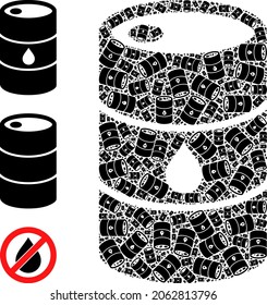 Itself fractal collage oil barrel. Vector oil barrel collage is organized with scattered recursive oil barrel pictograms. Flat design.