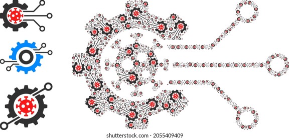Itself fractal collage virus engineering. Vector virus engineering collage is done of random fractal virus engineering parts. Flat design.