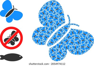 Itself fractal composition butterfly. Vector butterfly composition is constructed from repeating itself butterfly items. Flat illustration.