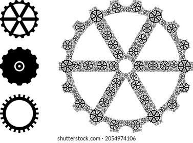Su propia rueda de reloj de composición fractal. La composición de la rueda de reloj vectorial se crea con pictogramas aleatorios de la rueda de reloj fractal. Diseño plano.