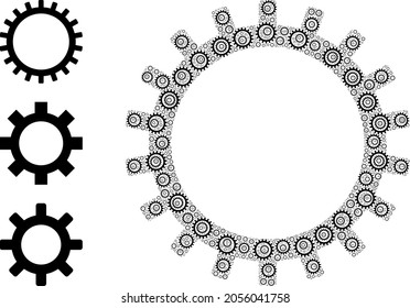 Eigener fraktaler Kompositionsmechanismus. Die Zusammensetzung der Vektorgetriebe besteht aus zufälligen eigenen Zahnradsymbolen. Flache Illustration.