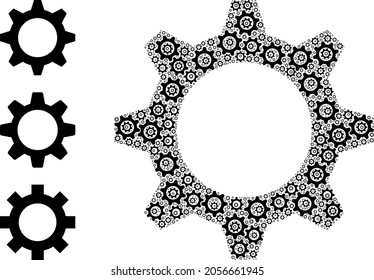 Itself fractal composition gearwheel. Vector gearwheel fractal is designed of randomized fractal gearwheel pictograms. Flat design.