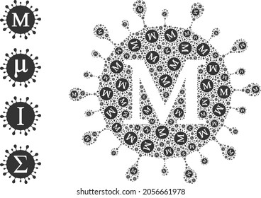 Eigene Fraktale Zusammensetzung Mu Coronavirus. Die Zusammensetzung des Vector Mu Coronavirus wird durch Wiederholung fraktaler Mu-Coronavirus-Elemente hergestellt. Flache Illustration.