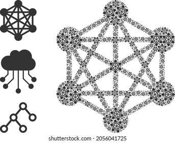 Itself fractal composition network. Vector network fractal is composed of randomized itself network parts. Flat illustration.
