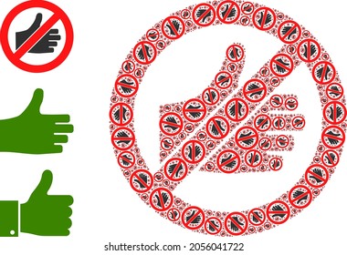 Itself fractal mosaic forbidden thumb up. Vector forbidden thumb up fractal is organized from randomized itself forbidden thumb up items. Flat illustration.