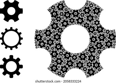 Itself fractal mosaic gearwheel. Vector gearwheel mosaic is created from repeating fractal gearwheel items. Flat design.