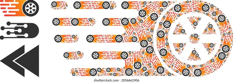 Itself fractal mosaic rush wheel. Vector rush wheel mosaic is created of scattered itself rush wheel icons. Flat illustration.