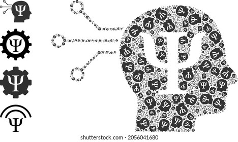 Itself recursion collage mental programming. Vector mental programming collage is formed with random itself mental programming elements. Flat design.