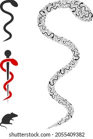Itself recursion composition snake. Vector snake composition is organized of repeating fractal snake pictograms. Abstract design.