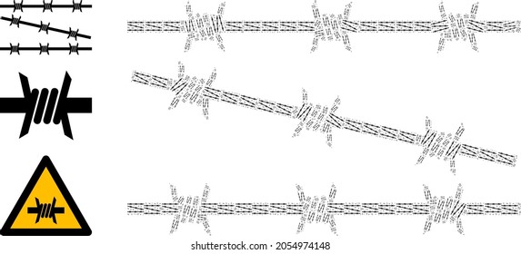 Itself recursion mosaic barbed wire fence. Vector barbed wire fence mosaic is constructed from randomized itself barbed wire fence parts. Flat design.