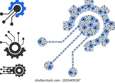Itself recursion mosaic sensor cog. Vector sensor cog mosaic is done from randomized fractal sensor cog items. Abstract illustration.