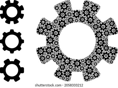 Rueda de giro de collage autorecursiva. El collage de la rueda de los vectores se hace a partir de los iconos de la rueda de dirección dispersos. Diseño abstracto.