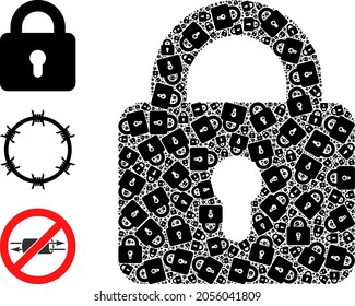 Itself recursive collage lock. Vector lock collage is formed from repeating itself lock parts. Abstract design.