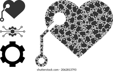Itself recursive collage pacemaker. Vector pacemaker collage is organized of randomized recursive pacemaker icons. Abstract design.