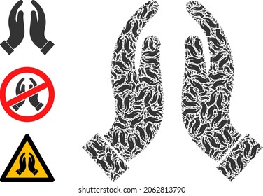 Itself recursive collage praying hands. Vector praying hands collage is made from random recursive praying hands items. Abstract illustration.
