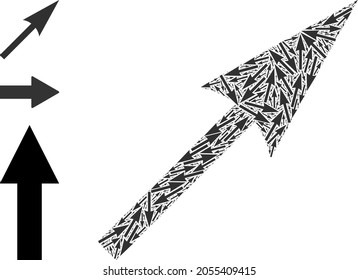 Itself recursive collage sharp arrow. Vector sharp arrow collage is made from repeating recursive sharp arrow parts. Flat illustration.