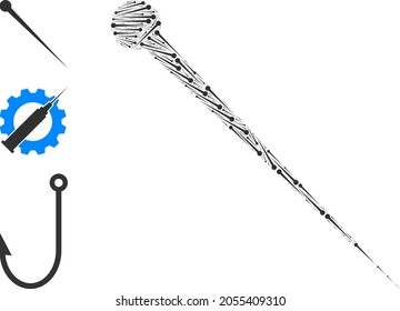 Itself recursive composition needle. Vector needle composition is formed from random recursive needle icons. Flat design.