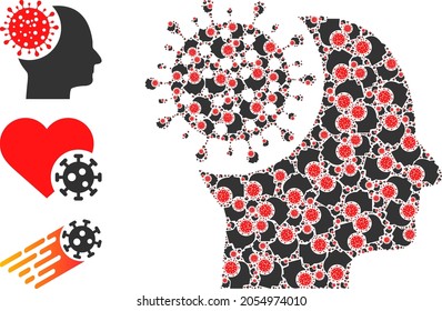 Virus cerebral de mosaico recursivo. El mosaico del virus cerebral del vector está hecho de repitiendo elementos del virus cerebral recursivo. Ilustración abstracta.