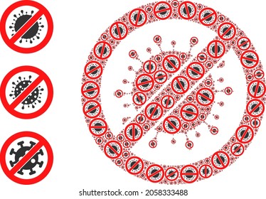 Su propio mosaico recursivo prohíbe el virus. El collage de virus vectorial prohibido se compone de partes de virus dispersas. Diseño plano.