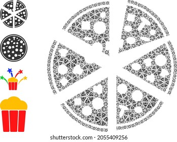 Itself recursive mosaic pizza pieces. Vector pizza pieces fractal is formed from repeating recursive pizza pieces icons. Flat design.