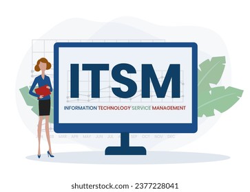 ITSM - IT Service Management - Akronym Business Concept Hintergrund. Vektorgrafik-Konzept mit Schlagwörtern und Symbolen. Buchstabengrafik mit Symbolen für Webbanner, Flyer