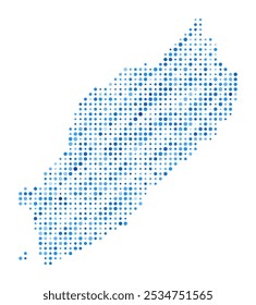 Itsukushima Dot Map. Island Digital Style Shape. Itsukushima vector image. Island shape blue circular dots. Trending vector illustration.