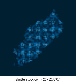 Itsukushima dotted glowing map. Shape of the island with blue bright bulbs. Vector illustration.