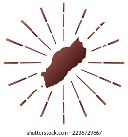 Itsukushima gradiented sunburst. Map of the island with colorful star rays. Itsukushima illustration in digital, technology, internet, network style. Vector illustration.