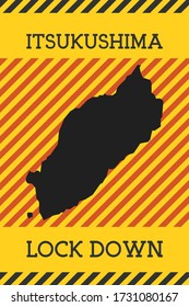 Itsukushima Lock Down Sign. Yellow island pandemic danger icon. Vector illustration.