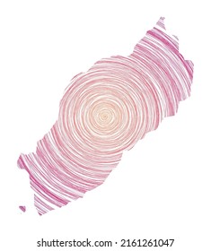 Itsukushima map filled with concentric circles. Sketch style circles in the shape of the island. Vector Illustration.